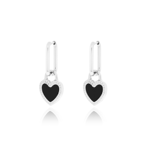 Silver earrings with black or white heart charm