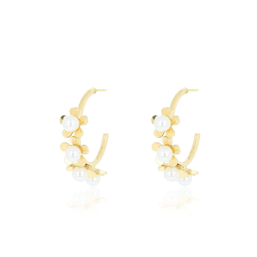 Gold earrings with flowers & pearls