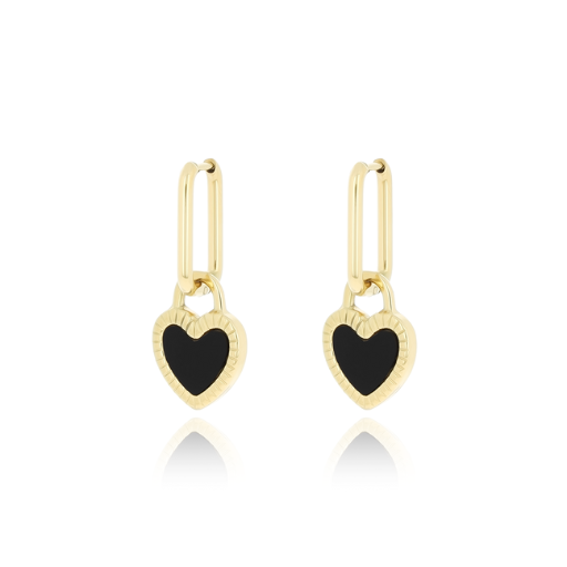 Gold earrings with black or white heart charm