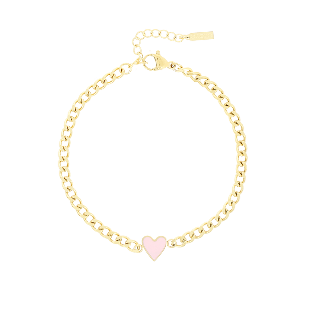 Gold bracelet with red heart charm