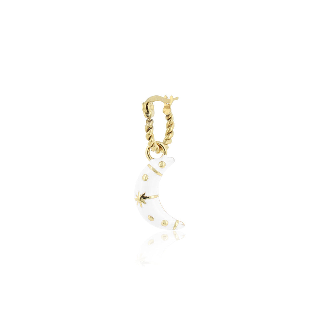 Gold hoop earring with moon charm