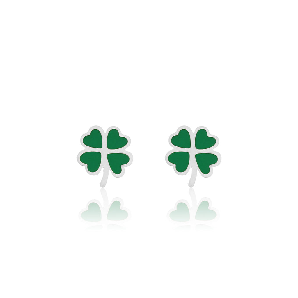 Silver earrings with green clover