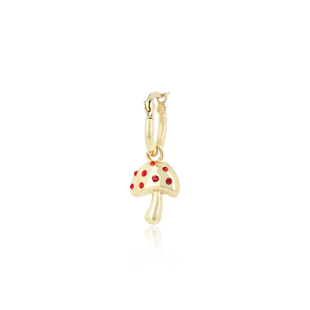 Gold hoop earring with mushroom charm