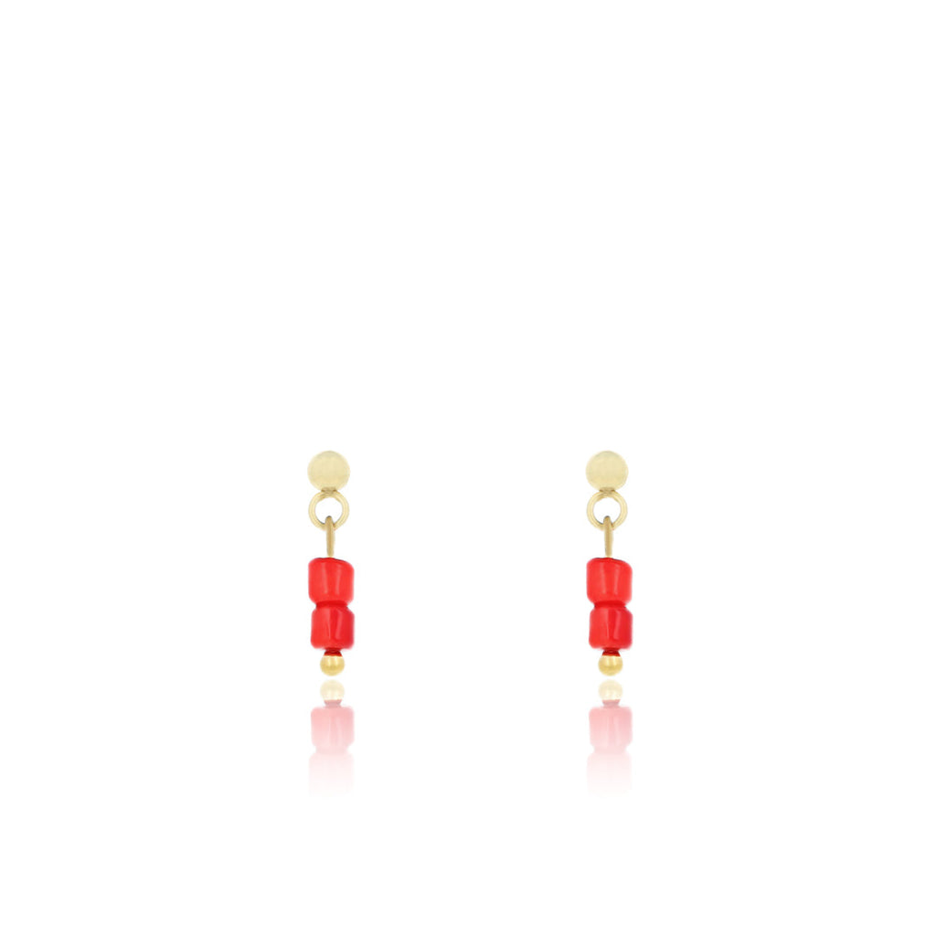 Gold earrings with red beads