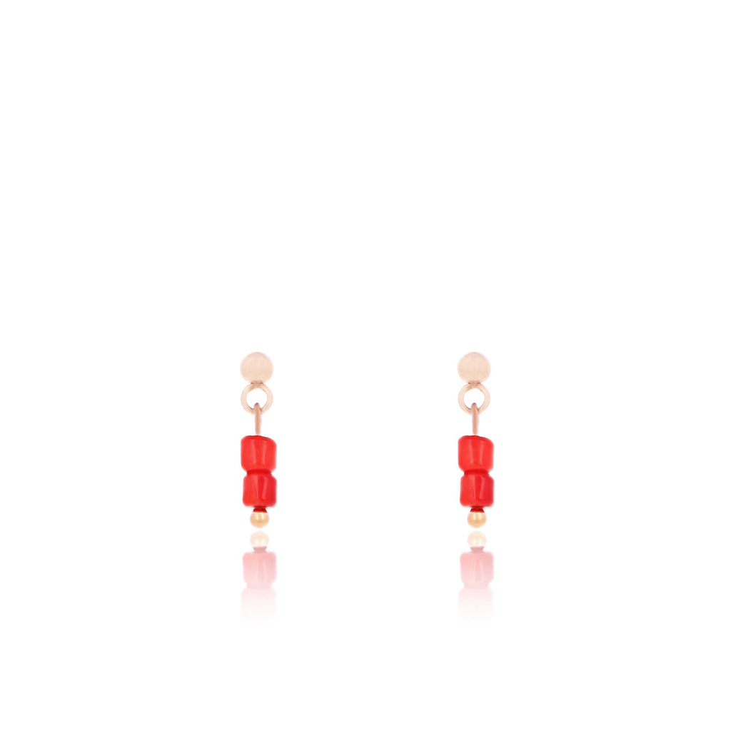 Rose gold earrings with red beads