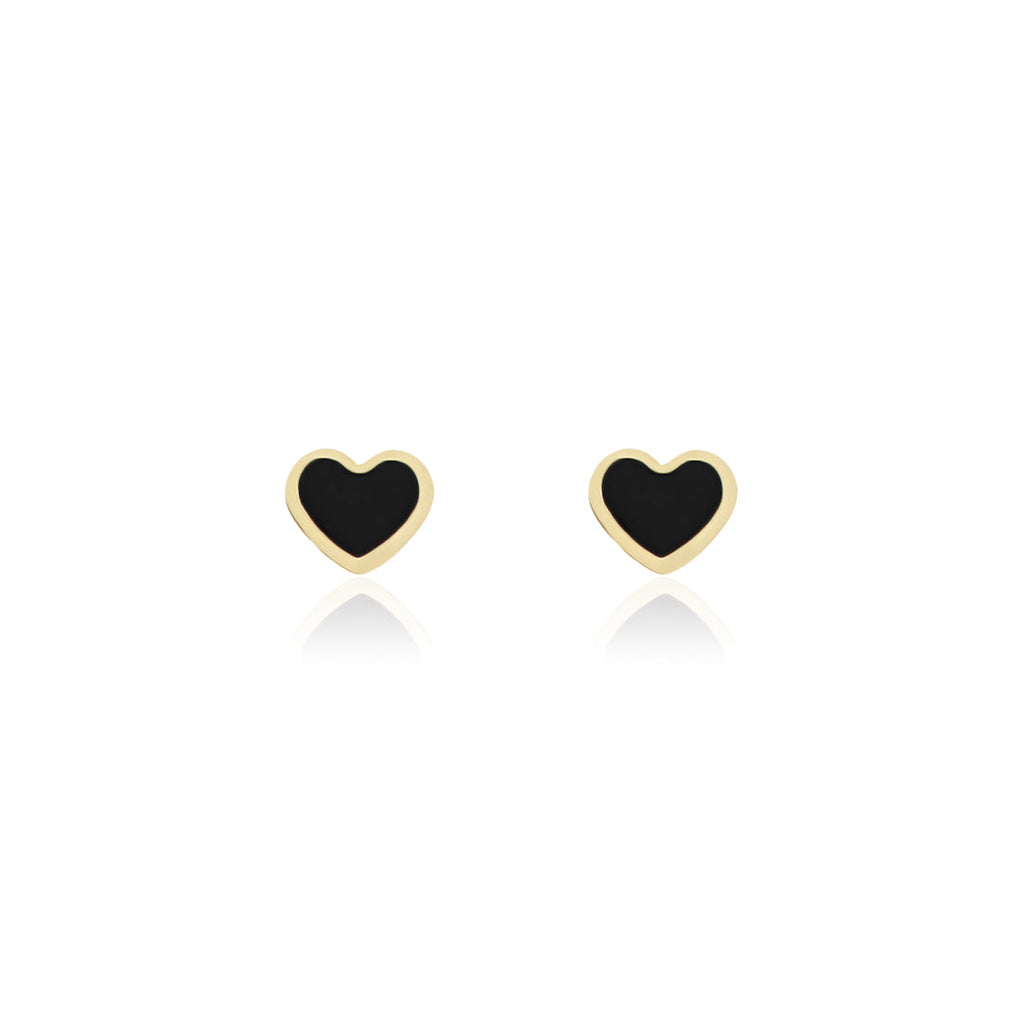 Gold earrings with black heart