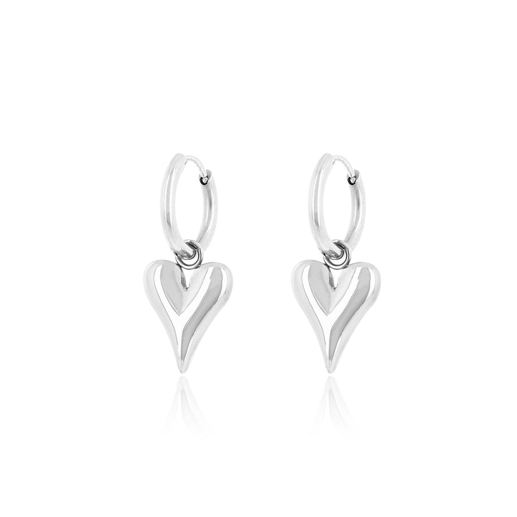 Silver hoop earrings with heart charm